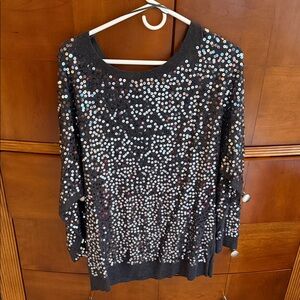 INC sequin Embellished Black Sweater size large